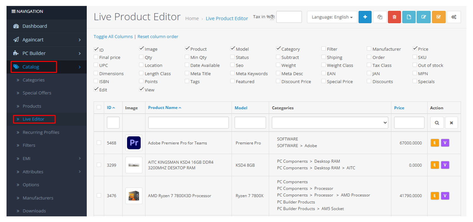 Live Product Editor